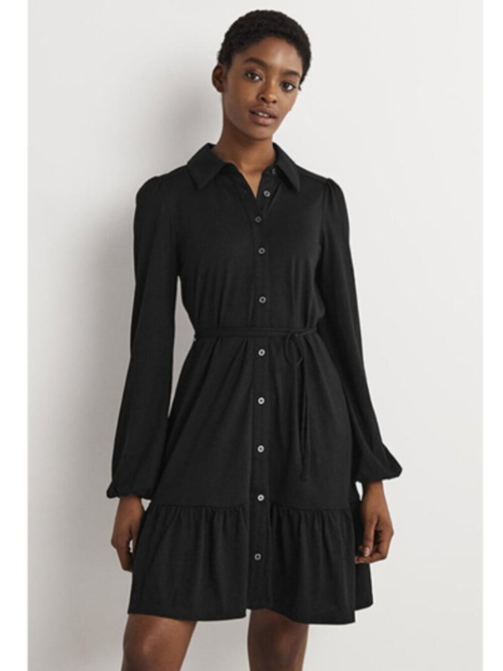 Boden Relaxed Fit Tiered Jersey Shirt Mini Dress 4R Neutral Classic